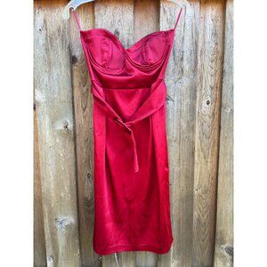 Red Satin Strapless mini dress